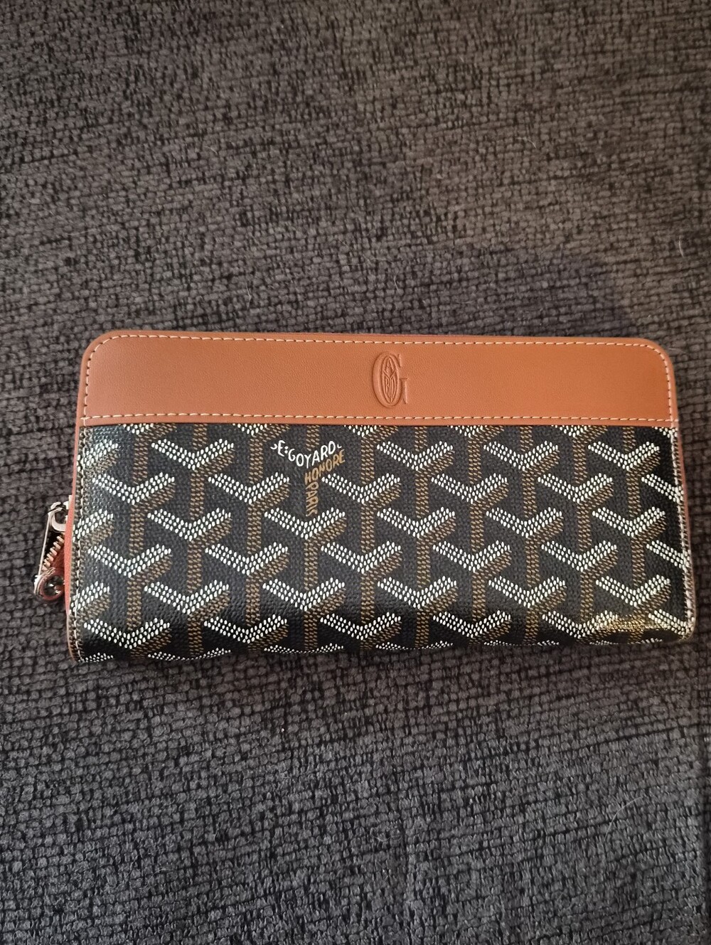 Large Size Zip Around Wallet in Brown & Tan Leather Trim